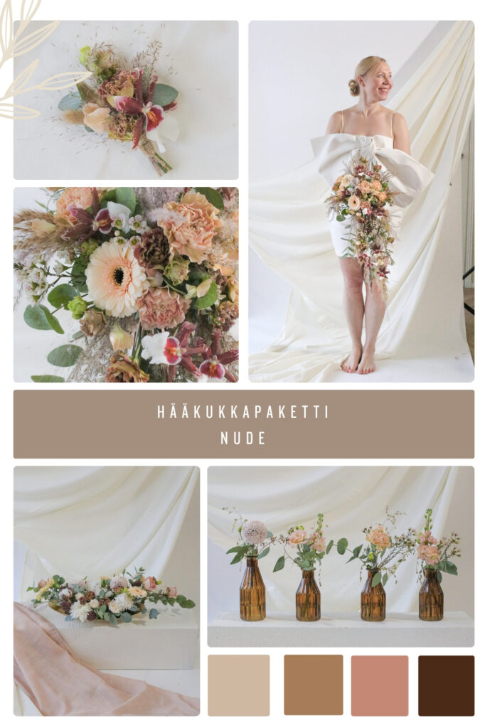 Kuvakollaasi hääkukista nuden sävyiisiä